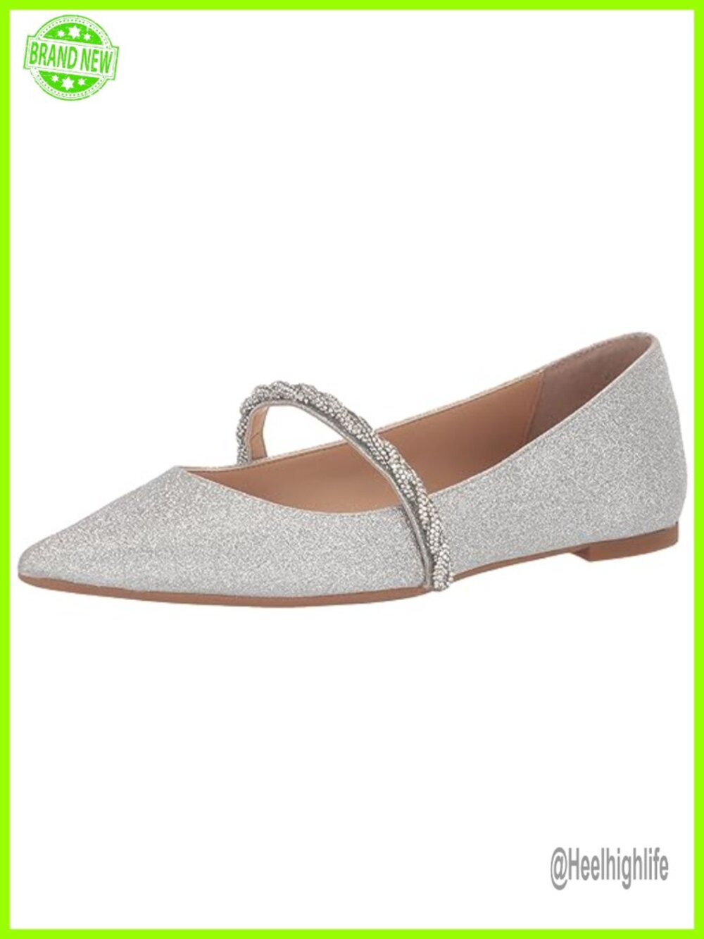 Jewel Badgley Mischka Vana Satin Flats, Glitter Insole, Padded, Embellished